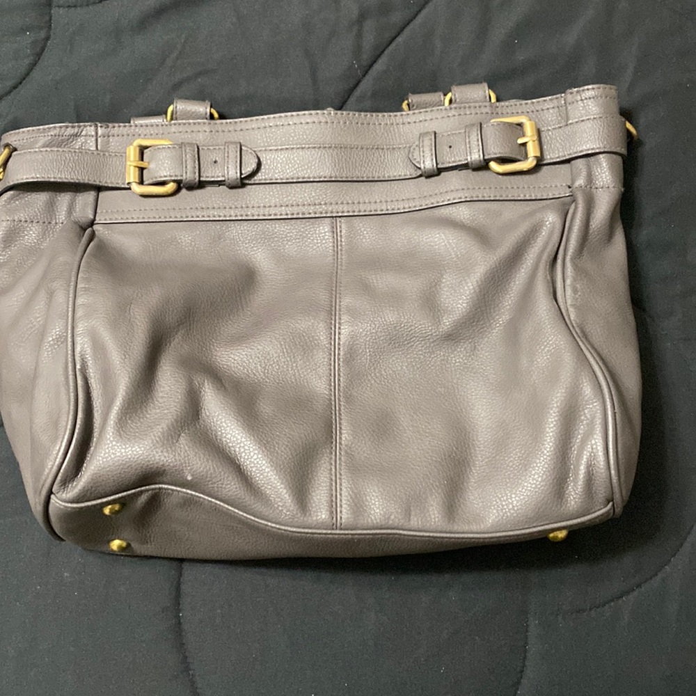 Grey Merona purse with gold buckles.